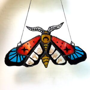 Lila Moth Stained Glass With Pressed Flowers