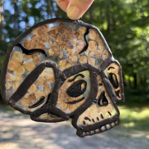 Pressed Flower Skull Stained Glass